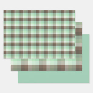 Mint Chocolate Chip Colour Block Plaid Stripes  Wrapping Paper Sheet