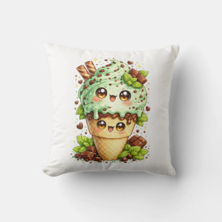 Mint Chocolate Chip Ice Cream Cone Kawai Cushion 