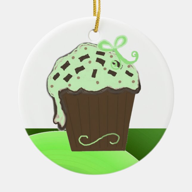 Mint Chocolate Cupcake Ceramic Ornament (Front)