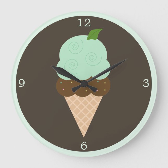 Mint Chocolate Ice Cream Cone Large Clock (Front)