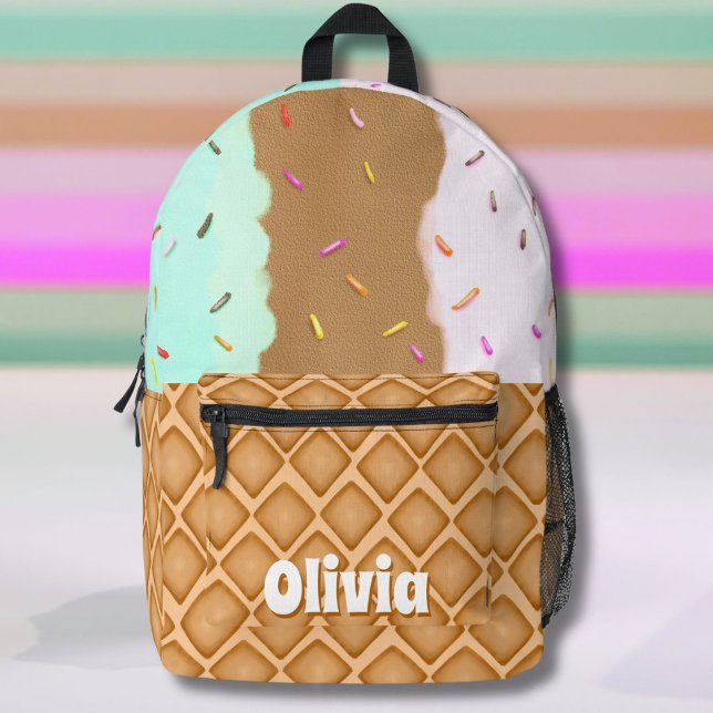 Mint Chocolate Strawberry Ice Cream Name Printed Backpack (Creator Uploaded)