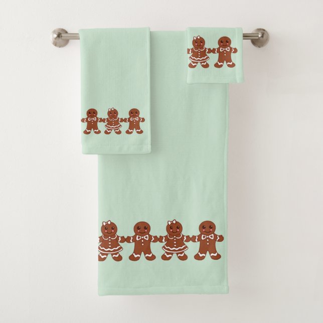 Mint Christmas Gingerbread Bath Towels Set Gift (Insitu)