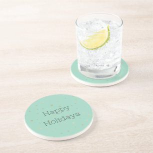 Mint Christmas Gold Snowflakes Coaster