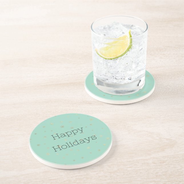 Mint Christmas Gold Snowflakes Coaster (Side)