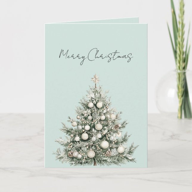 Mint Christmas Ornaments Tree Card (Front)