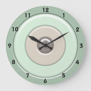 Mint & Coffee Circles & Bullseye with numbers Large Clock