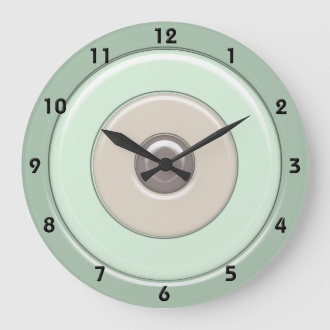 Mint & Coffee Circles & Bullseye with numbers Large Clock (Front)