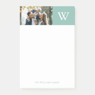 Mint Colour Block Monogram and Photo Post-it Notes
