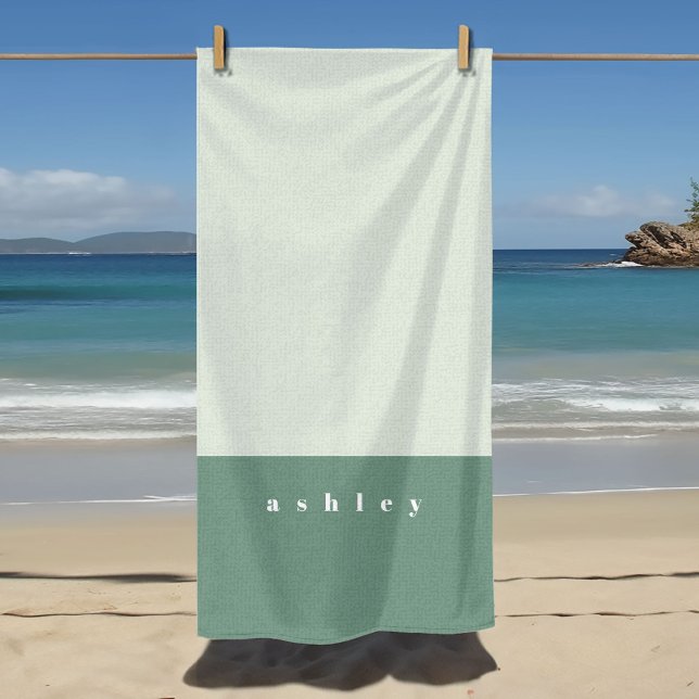 Mint Colour Block Personalised Beach Towel (Green color block personalized name beach towel.)