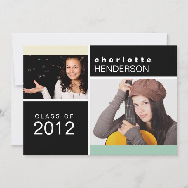 Mint colour block photo graduation announcement (Front)