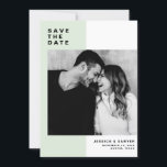 Mint Colour Block with Modern Typography Photo Save The Date<br><div class="desc">Mint Colour Block with Modern Typography Photo Save the Date Announcement. Customisable save the date featuring modern typography with mint and white colour block background. This modern save the date is perfect for any wedding theme. Other colours are available.</div>
