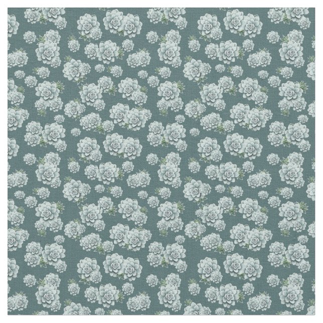Mint Colour Succulents Repeat Pattern on Pine gree Fabric (Close Up)