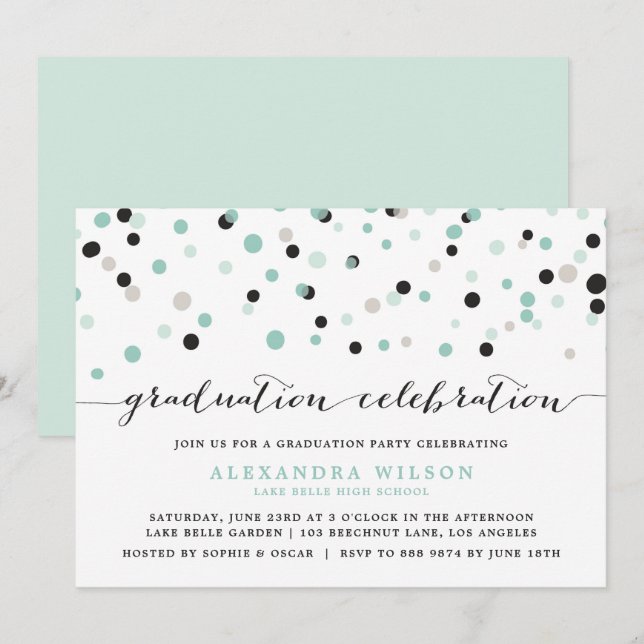Mint Confetti Dots Graduation Party Invitation (Front/Back)