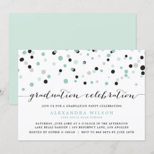 Mint Confetti Dots Graduation Party Invitation