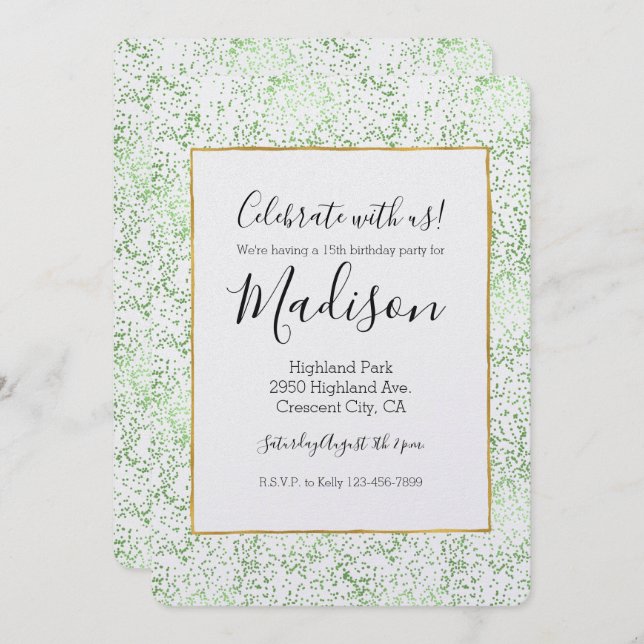 Mint Confetti Dots Invitation (Front/Back)