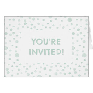 Mint Confetti Watercolor Dots Birthday Invite