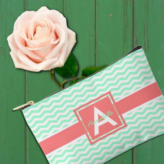 Mint Coral Chevron Accessory Pouch (Creator Uploaded)