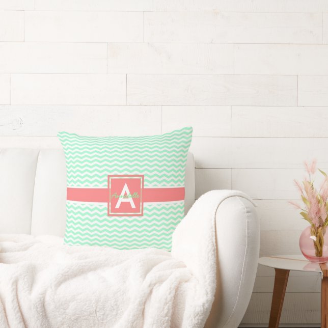 Mint Coral Chevron Cushion (Couch)