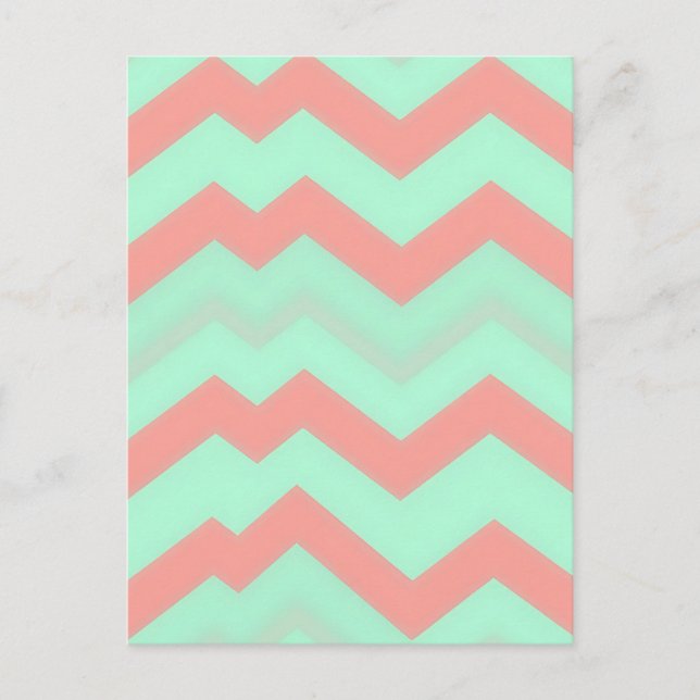 Mint Coral Chevron Pattern Postcard (Front)