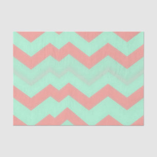 Mint Coral Chevron Pattern Tissue Paper