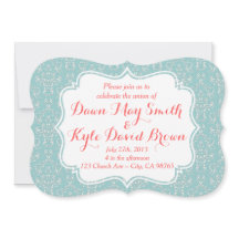 Mint Coral Damask wedding invitation
