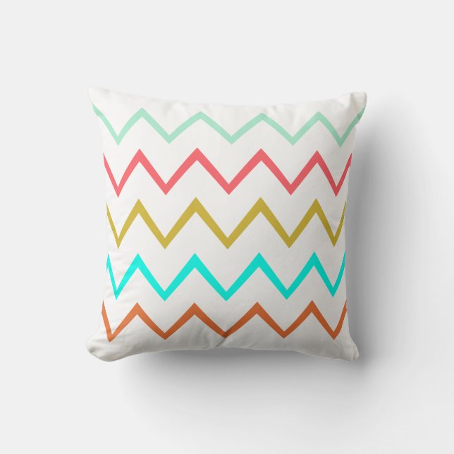 Mint/Coral/Gold/Turquoise/Copper Zig Zag Pillow (Front)