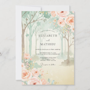 Mint Coral Woodland Eucalyptus Wedding Invitation