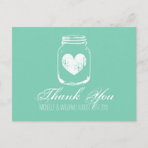 Mint country chic mason jar thank you cards