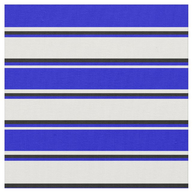 Mint Cream, Blue & Black Coloured Stripes Fabric (Close Up)