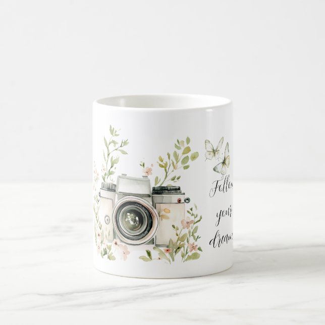 Mint Cream Butterflies Dreams Camera Coffee Mug (Center)