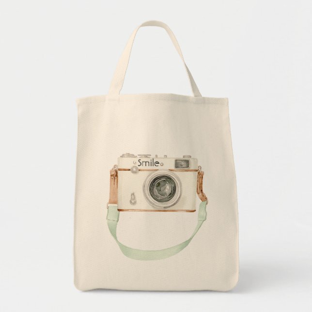 Mint Cream Camera Tote Bag (Front)