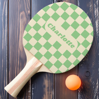 Mint & Cream Chequered with Name Ping Pong Paddle