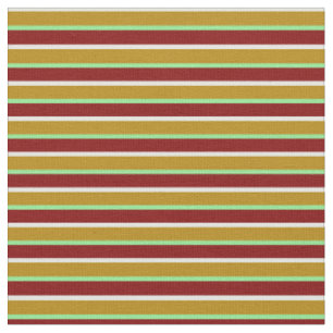 Mint Cream, Dark Goldenrod, Green & Maroon Lines Fabric