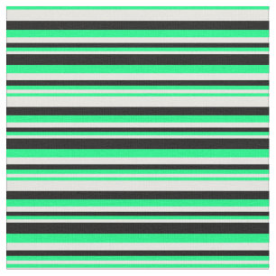 Mint Cream, Green & Black Lines/Stripes Pattern Fabric