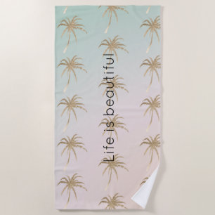 Mint Cream Ombre Tropical Gold Palm Trees          Beach Towel
