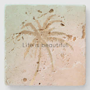 Mint Cream Ombre Tropical Gold Palm Trees          Stone Coaster