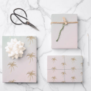 Mint Cream Ombre Tropical Gold Palm Trees        Wrapping Paper Sheet