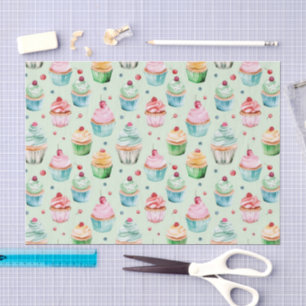 Mint Cream Pink Cupcakes Birthday Tissue Paper