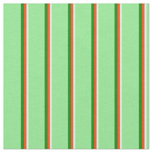 Mint Cream, Red, Green, and Light Green Lines Fabric