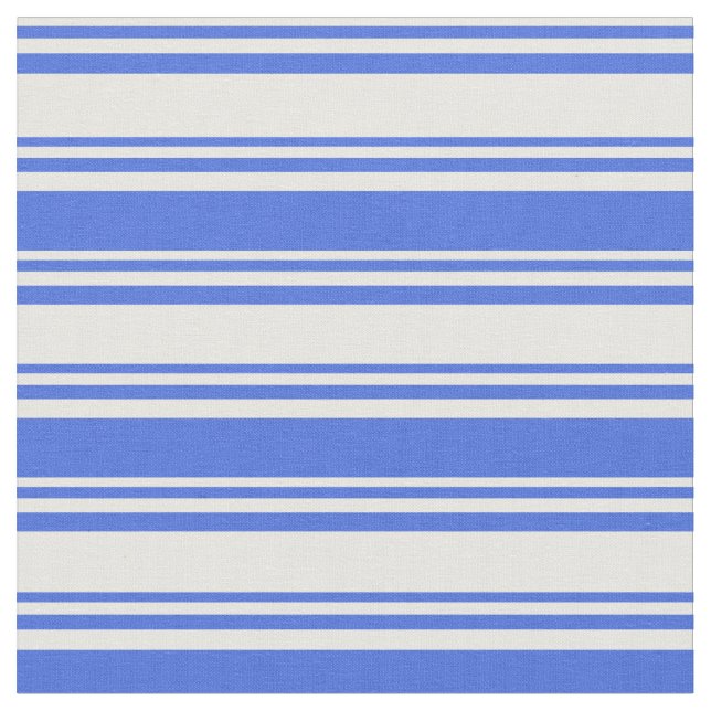 Mint Cream & Royal Blue Coloured Lines Pattern Fabric (Close Up)