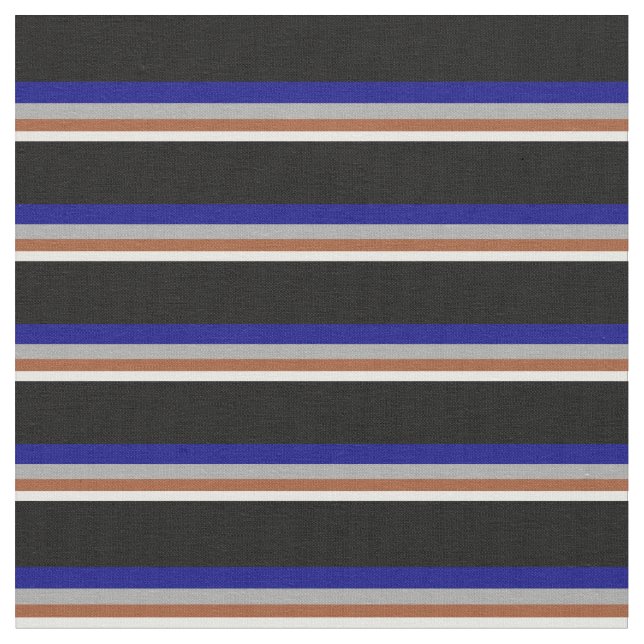 Mint Cream, Sienna, Dark Grey, Blue & Black Lines Fabric (Close Up)