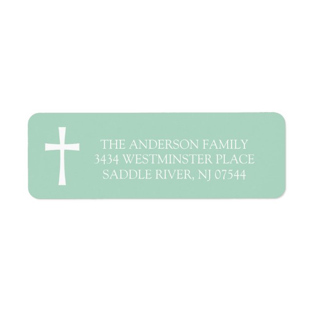 Mint Cross First Holy Communion Return Address Label (Front)