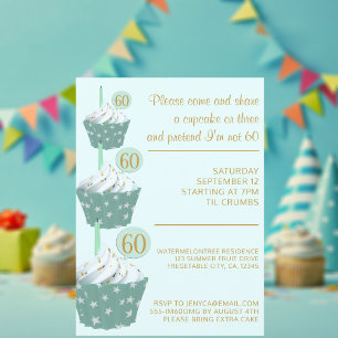 Mint Cupcake 60th Birthday Party Invitation