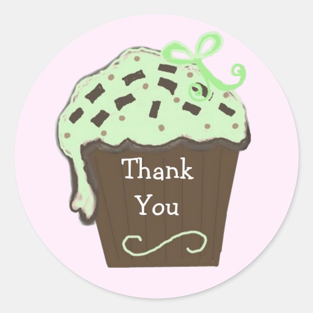 Mint Cupcake Thank You Classic Round Sticker (Front)