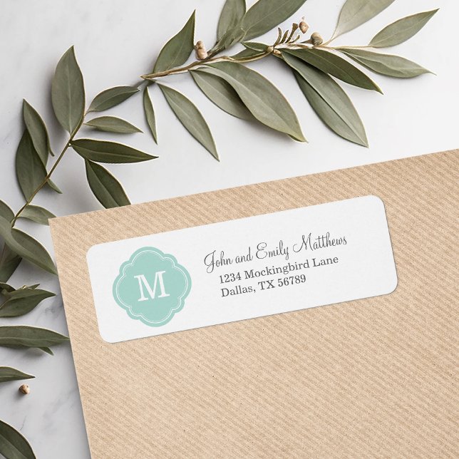 Mint Custom Personalised Monogram Return Address Label (Creator Uploaded)