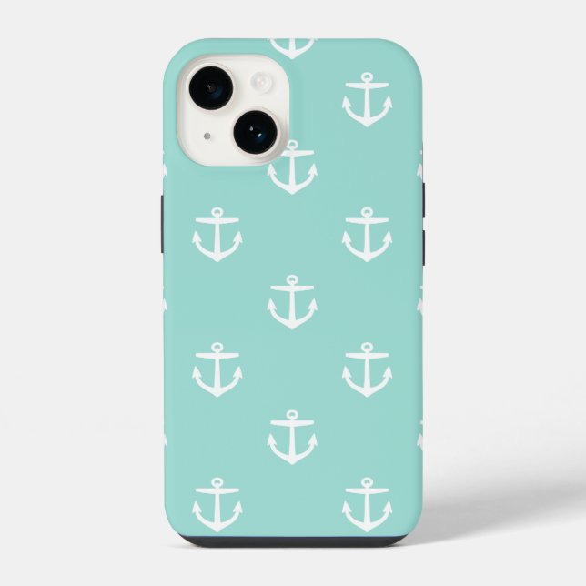 Mint Cute Anchor Pattern iPhone Case (Back)