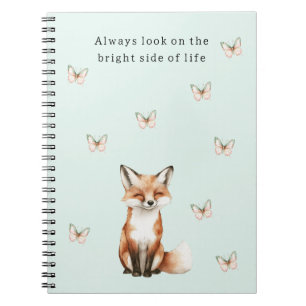 Mint Cute Happy Fox Bright Side Butterflies   Notebook