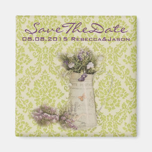 mint damask floral country wedding save the date magnet