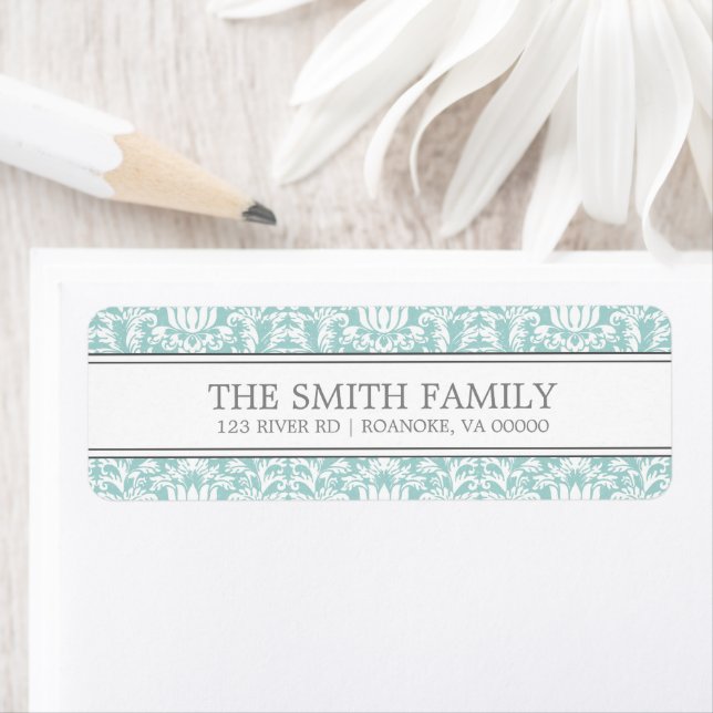 Mint Damask Pattern Return Address Label (Insitu)