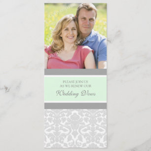 Mint Damask Photo Wedding Vow Renewal Invitations
